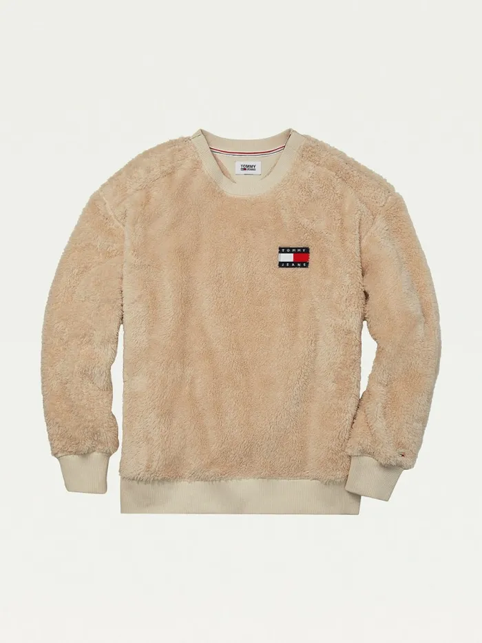 Tommy Hilfiger Adaptive Tommy Badge Fleece Sweatshirt Oatmeal Mens Tommy Adaptive