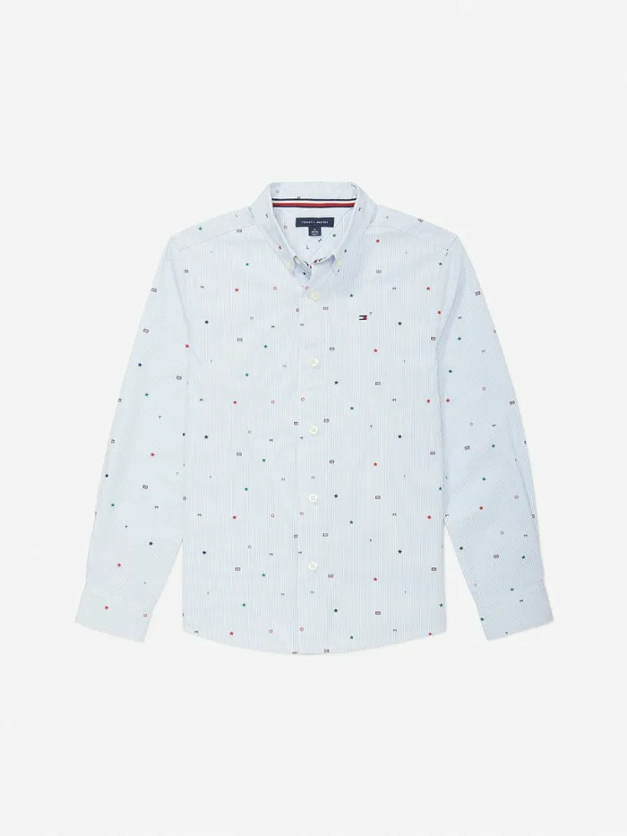 Tommy Hilfiger Adaptive Woven AllOver Flag Shirt Blue Boys Shirts Casaul