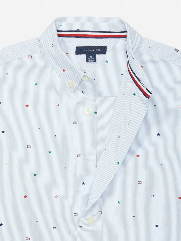 Tommy Hilfiger Adaptive Woven AllOver Flag Shirt Blue Boys Shirts Casaul