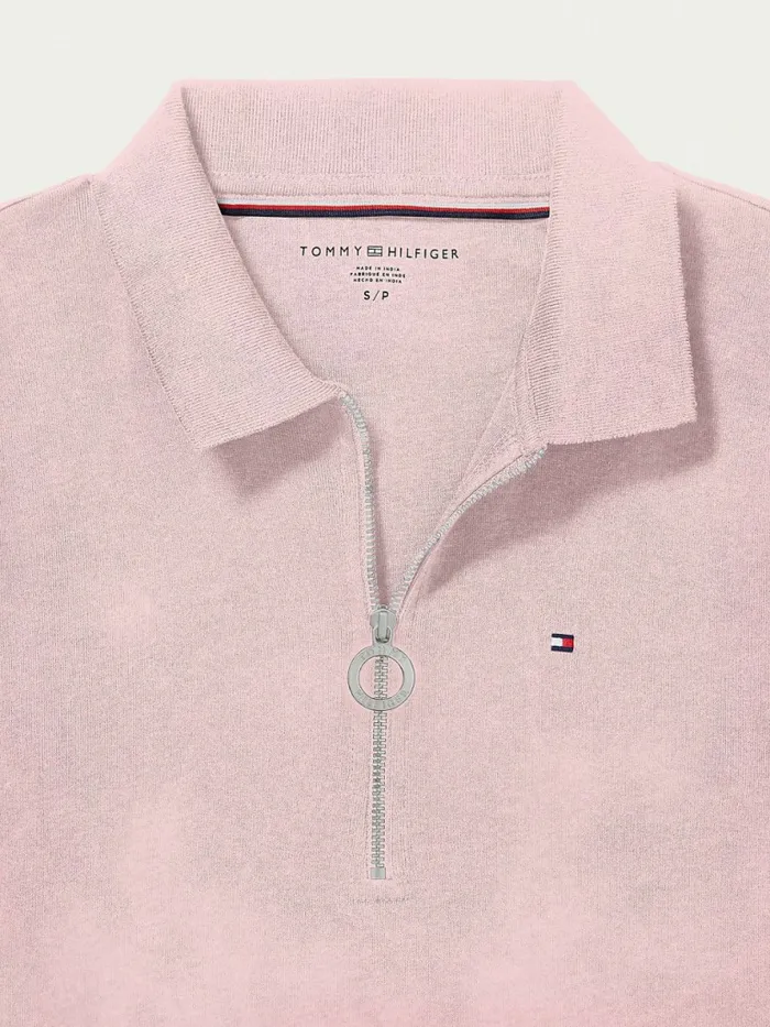 Tommy Hilfiger Adaptive Zipped Slim Fit Polo Pink Heather Womens Polo Shirts Gift 4 You