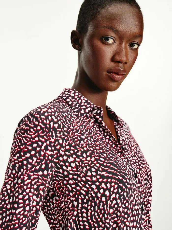 Tommy Hilfiger AllOver Print Regular Fit Viscose Blouse Feather PrtRed White Black Womens Shirts and Blouses Online