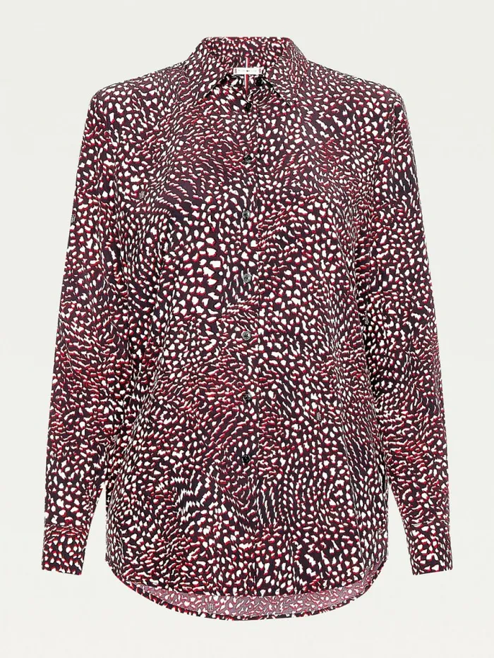 Tommy Hilfiger AllOver Print Regular Fit Viscose Blouse Feather PrtRed White Black Womens Shirts and Blouses Online