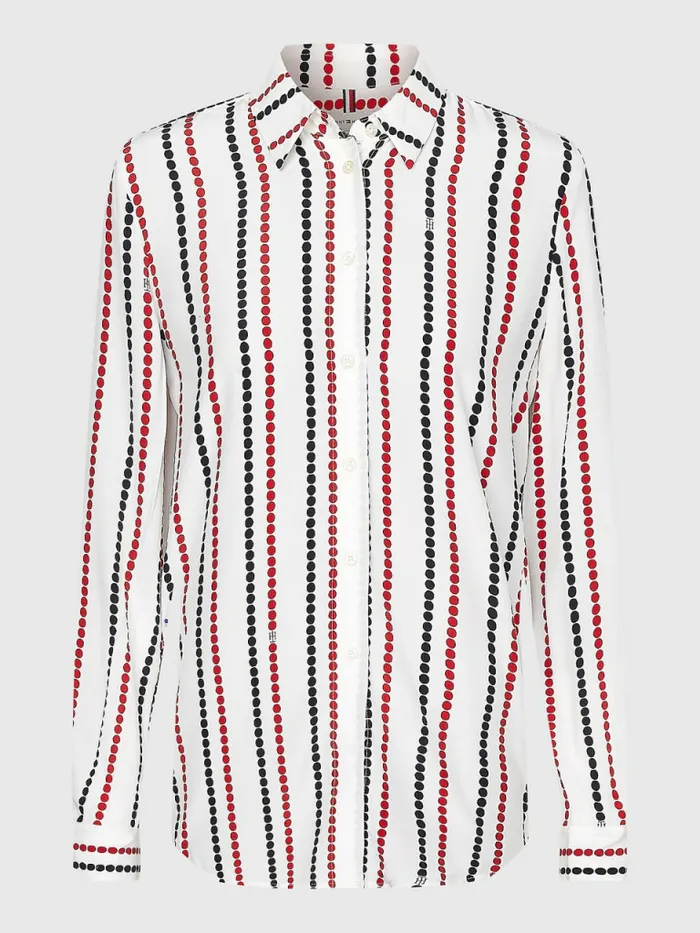 Tommy Hilfiger AllOver Print Regular Fit Viscose Blouse Polka Dot StpWhite Ground Womens Shirts and Blouses Gift Ideas