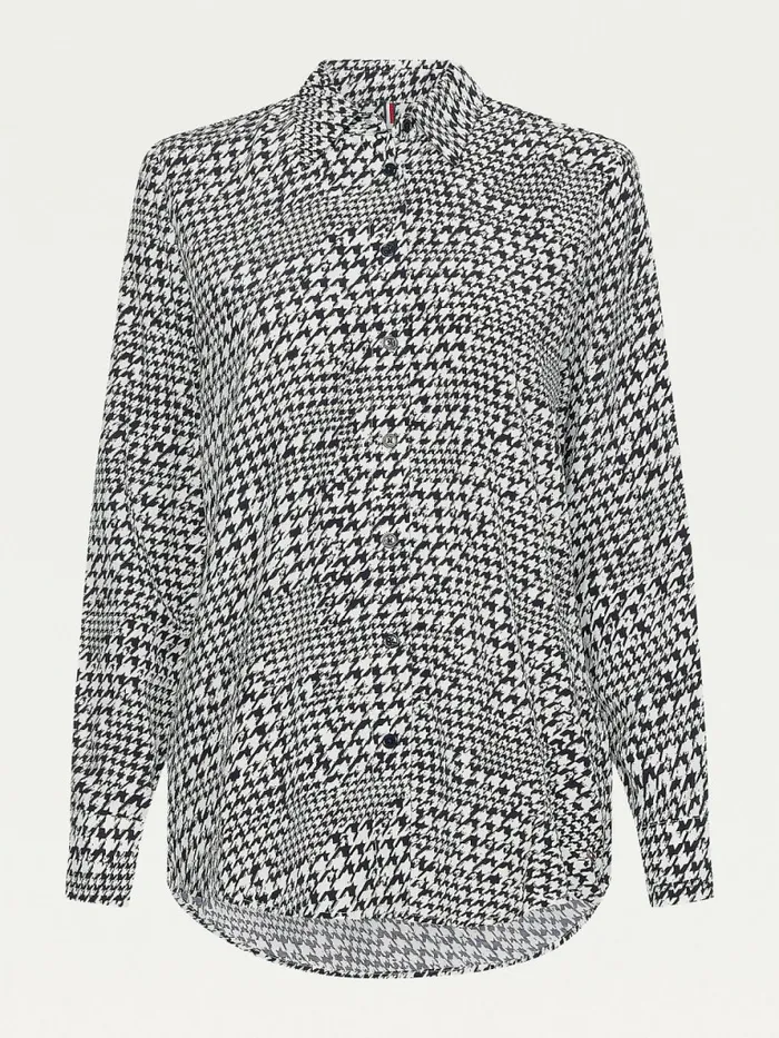 Tommy Hilfiger AllOver Print Regular Fit Viscose Blouse Small HoundstoothDesert Sky Ecru Womens Shirts and Blouses On Sale
