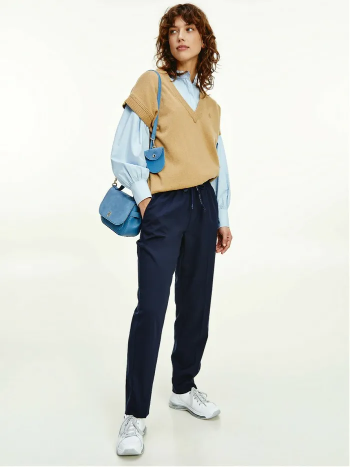 Tommy Hilfiger Alpaca Relaxed VNeck Short Sleeve Vest Countryside Khaki Womens Knitwear Online