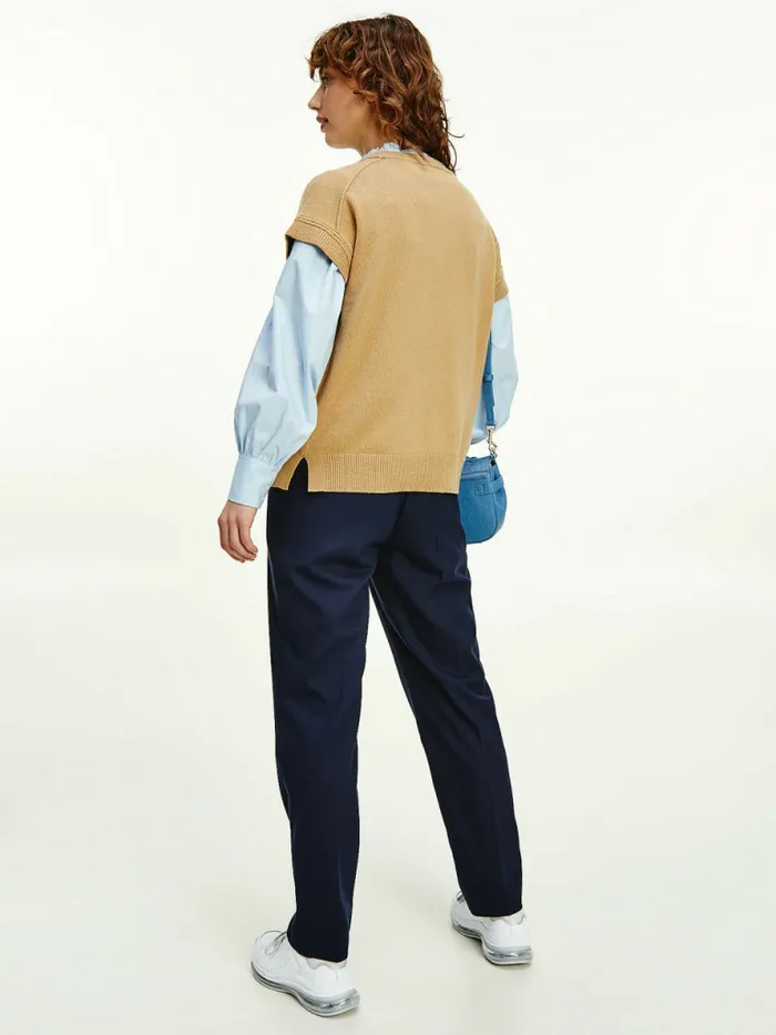 Tommy Hilfiger Alpaca Relaxed VNeck Short Sleeve Vest Countryside Khaki Womens Knitwear Online