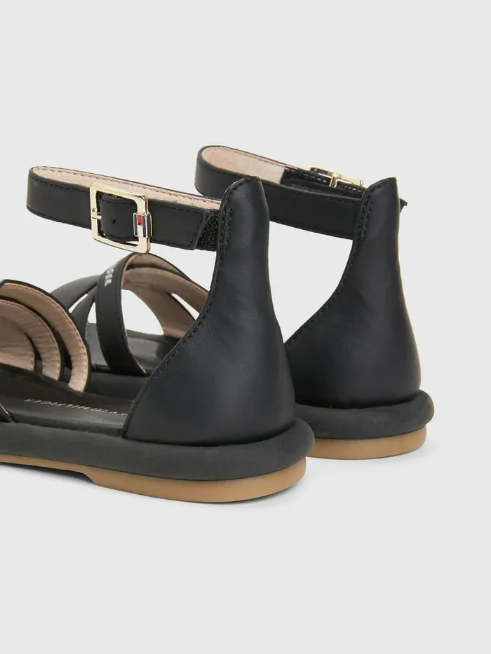 Tommy Hilfiger Ankle Strap Logo Sandals Black Girls Shoes and Accessories Popular