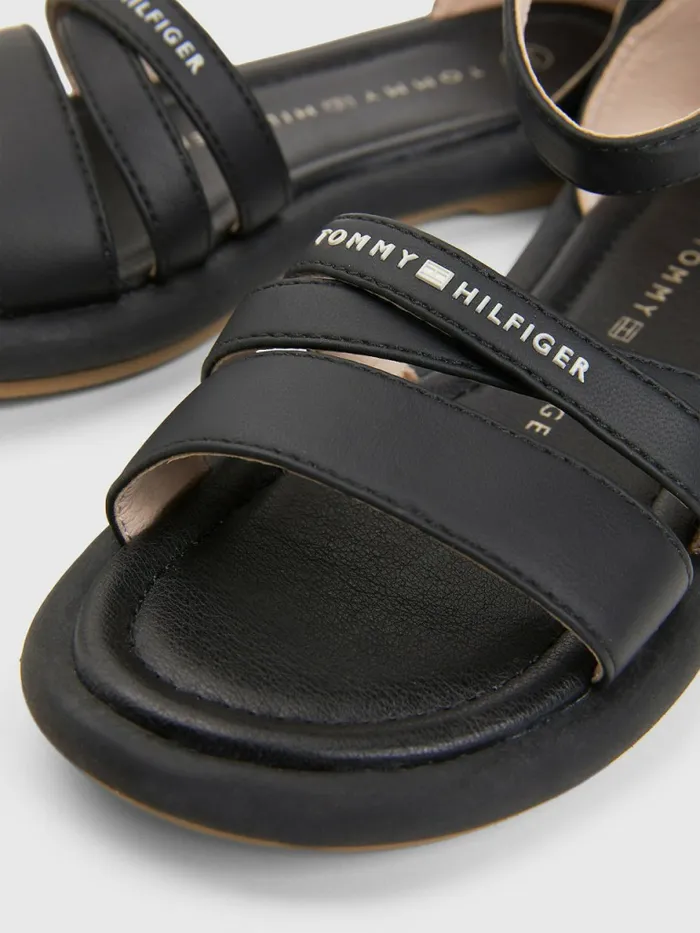 Tommy Hilfiger Ankle Strap Logo Sandals Black Girls Shoes and Accessories Popular