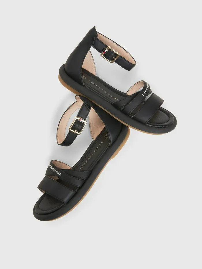 Tommy Hilfiger Ankle Strap Logo Sandals Black Girls Shoes and Accessories Popular