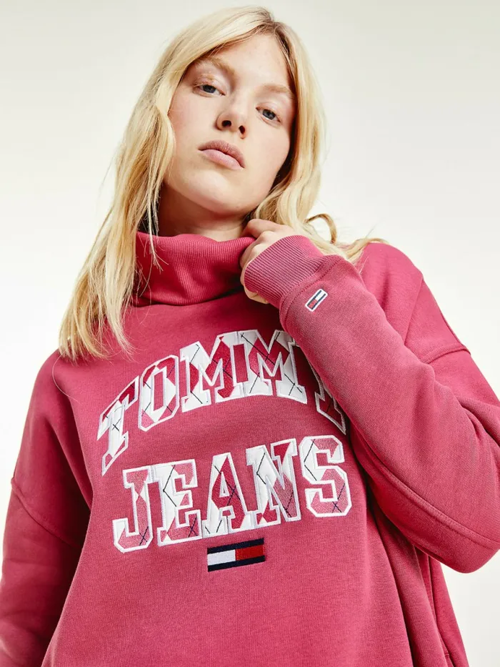 Tommy Hilfiger Argyle Logo Sweater Dress Cranberry Crush Womens Dresses and Jumpsuits Casaul
