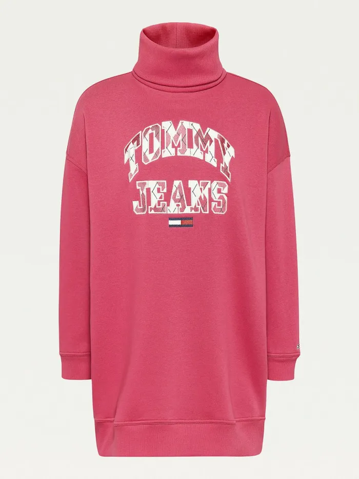 Tommy Hilfiger Argyle Logo Sweater Dress Cranberry Crush Womens Dresses and Jumpsuits Casaul