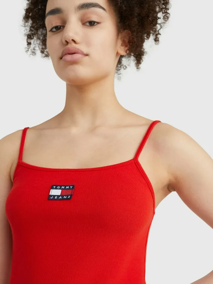 Tommy Hilfiger Badge Bodycon Midi Dress Deep Crimson Womens Dresses and Jumpsuits Casaul