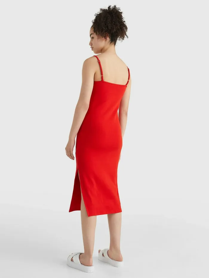 Tommy Hilfiger Badge Bodycon Midi Dress Deep Crimson Womens Dresses and Jumpsuits Casaul