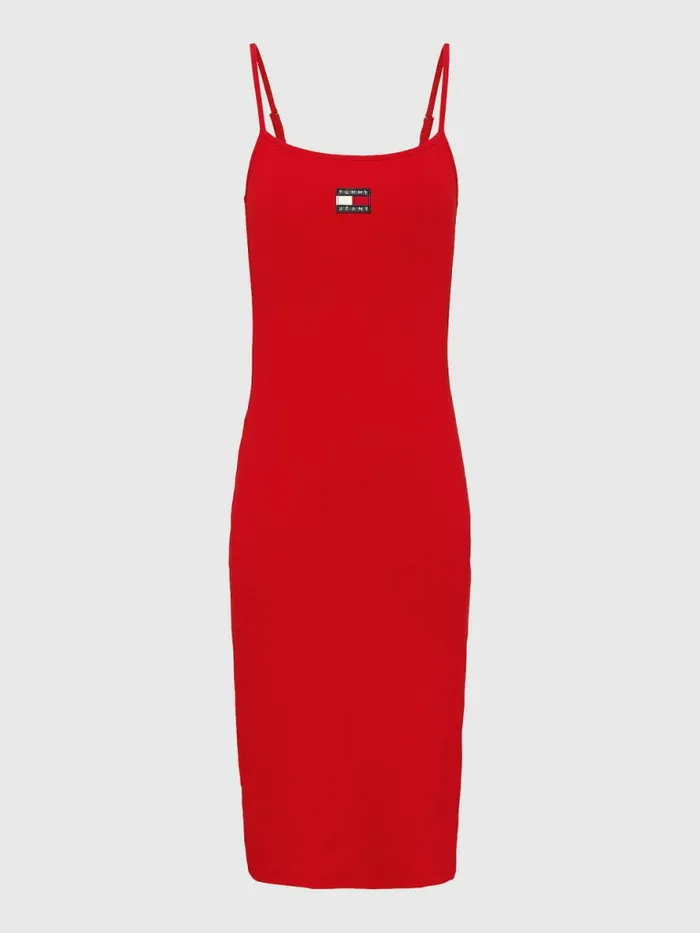 Tommy Hilfiger Badge Bodycon Midi Dress Deep Crimson Womens Dresses and Jumpsuits Casaul