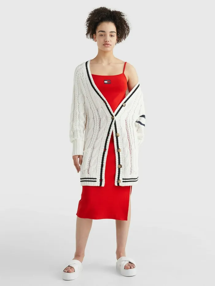 Tommy Hilfiger Badge Cable Knit Oversized Cardigan EcruMulti Womens Knitwear Fashion