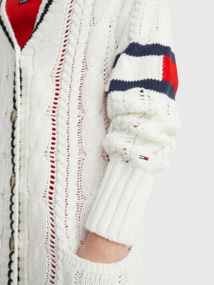 Tommy Hilfiger Badge Cable Knit Oversized Cardigan EcruMulti Womens Knitwear Fashion