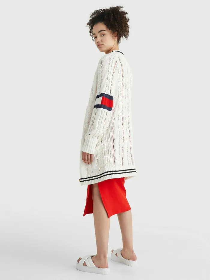 Tommy Hilfiger Badge Cable Knit Oversized Cardigan EcruMulti Womens Knitwear Fashion