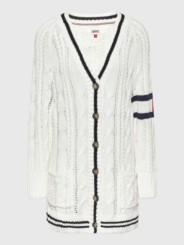 Tommy Hilfiger Badge Cable Knit Oversized Cardigan EcruMulti Womens Knitwear Fashion