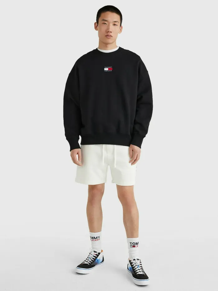 Tommy Hilfiger Badge Crew Neck Sweatshirt Black Mens Sweatshirts and Hoodies Casaul