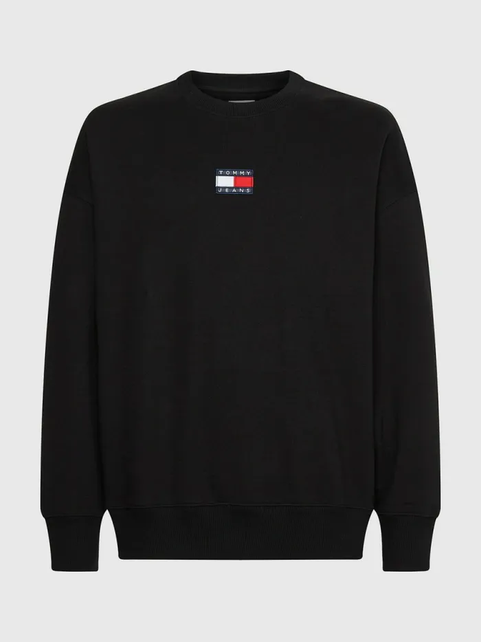 Tommy Hilfiger Badge Crew Neck Sweatshirt Black Mens Sweatshirts and Hoodies Casaul