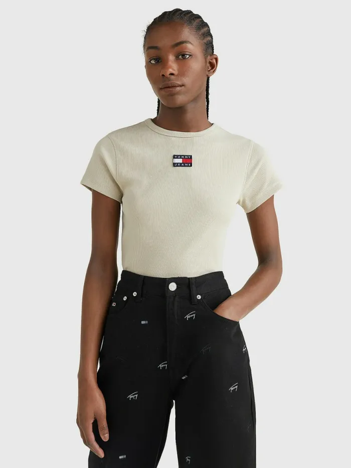 Tommy Hilfiger Badge Crop Top Savannah Sand Womens TShirts Sale