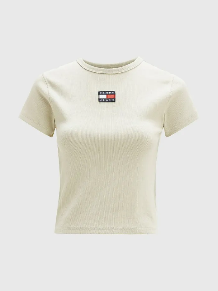 Tommy Hilfiger Badge Crop Top Savannah Sand Womens TShirts Sale