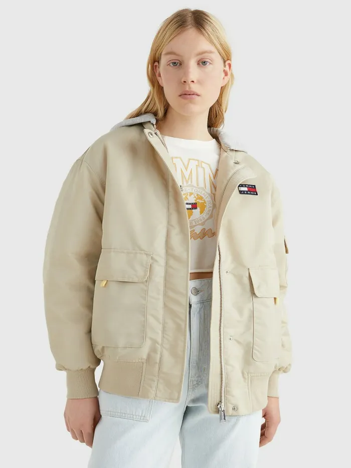 Tommy Hilfiger Badge Hooded Bomber Jacket Savannah Sand Womens Coats and Jackets Cheap On Sale Tommy Hilfiger Badge Hooded Bomber Jacket Savannah Sand Womens Coats and Jackets Cheap On Sale