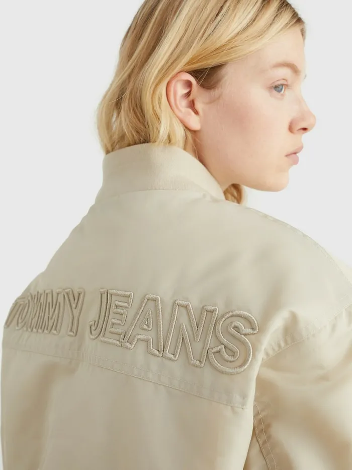 Tommy Hilfiger Badge Hooded Bomber Jacket Savannah Sand Womens Coats and Jackets Cheap On Sale