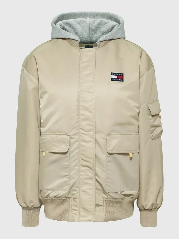 Tommy Hilfiger Badge Hooded Bomber Jacket Savannah Sand Womens Coats and Jackets Cheap On Sale