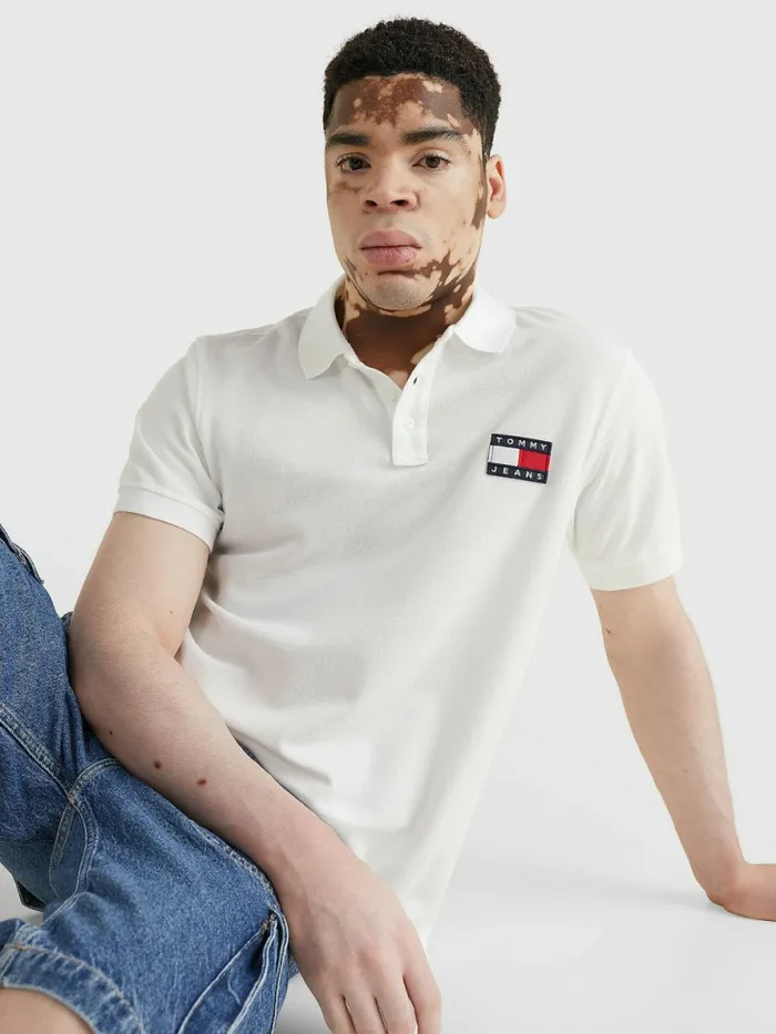 Tommy Hilfiger Badge Lightweight Regular Fit Polo White Mens Polo Shirts For Sale