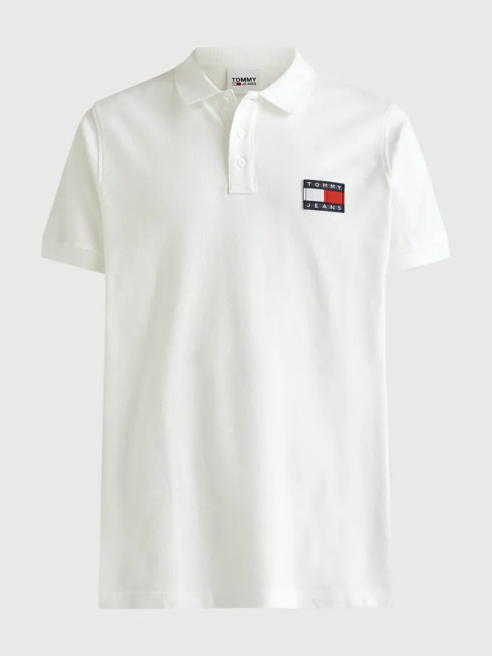 Tommy Hilfiger Badge Lightweight Regular Fit Polo White Mens Polo Shirts For Sale