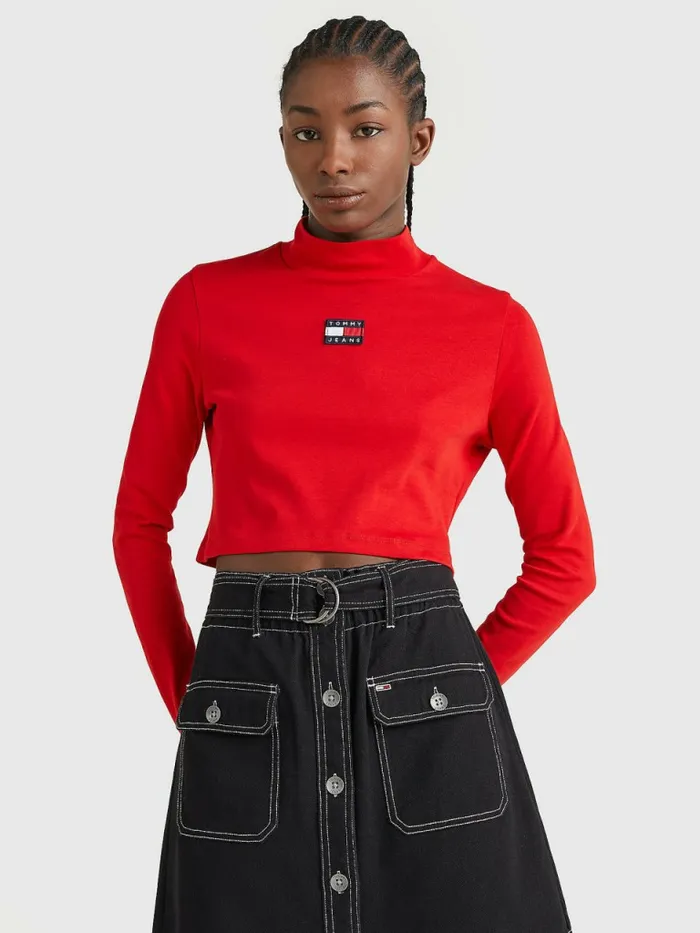 Tommy Hilfiger Badge Mock Turtleneck Long Sleeve TShirt Deep Crimson Womens TShirts Near Me Tommy Hilfiger Badge Mock Turtleneck Long Sleeve TShirt Deep Crimson Womens TShirts Near Me