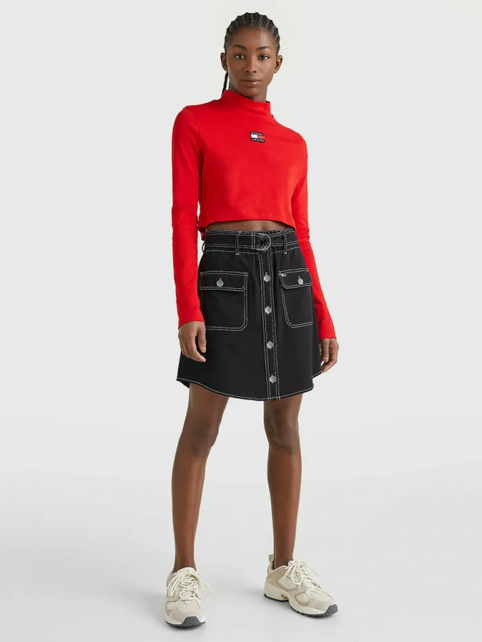Tommy Hilfiger Badge Mock Turtleneck Long Sleeve TShirt Deep Crimson Womens TShirts Near Me