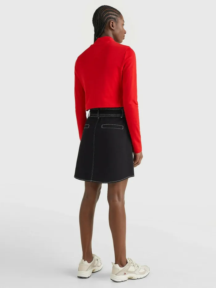 Tommy Hilfiger Badge Mock Turtleneck Long Sleeve TShirt Deep Crimson Womens TShirts Near Me