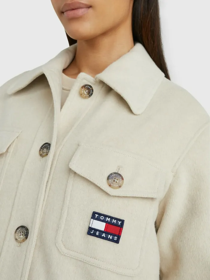 Tommy Hilfiger Badge Pocket Shacket Savannah Sand Womens Coats and Jackets Fashion