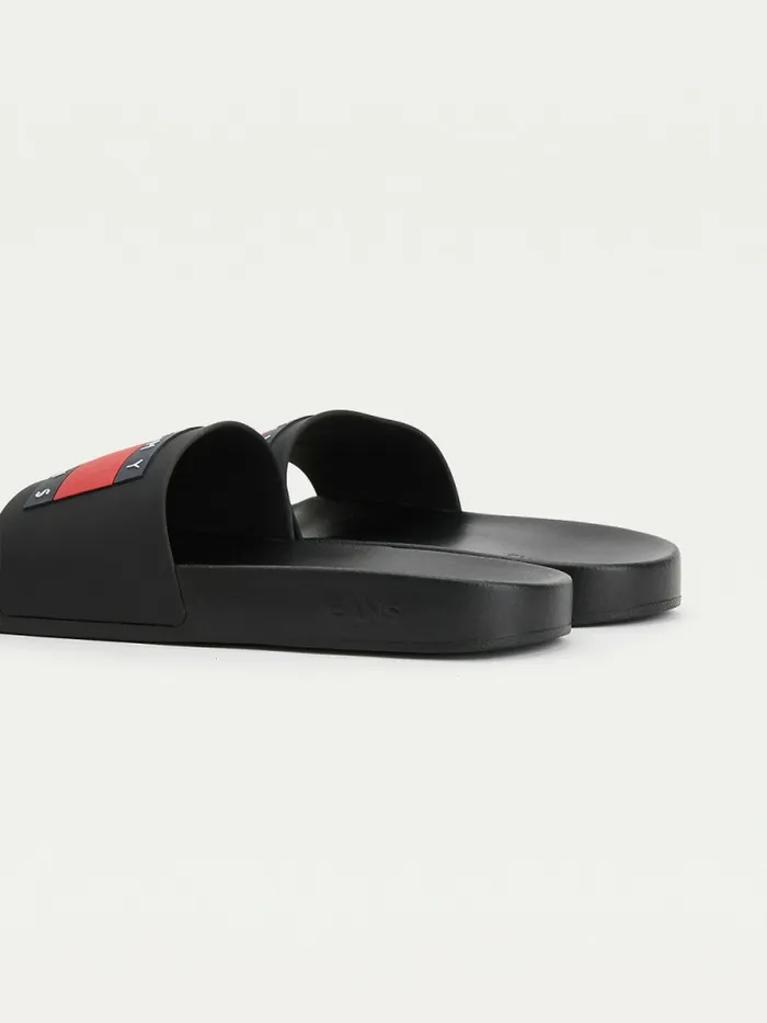 Tommy Hilfiger Badge Pool Slides Black Mens Sandals Sliders and Flip Flops Popular