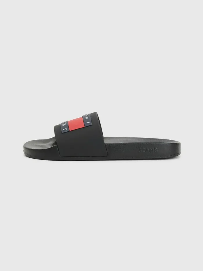 Tommy Hilfiger Badge Pool Slides Black Mens Sandals Sliders and Flip Flops Popular