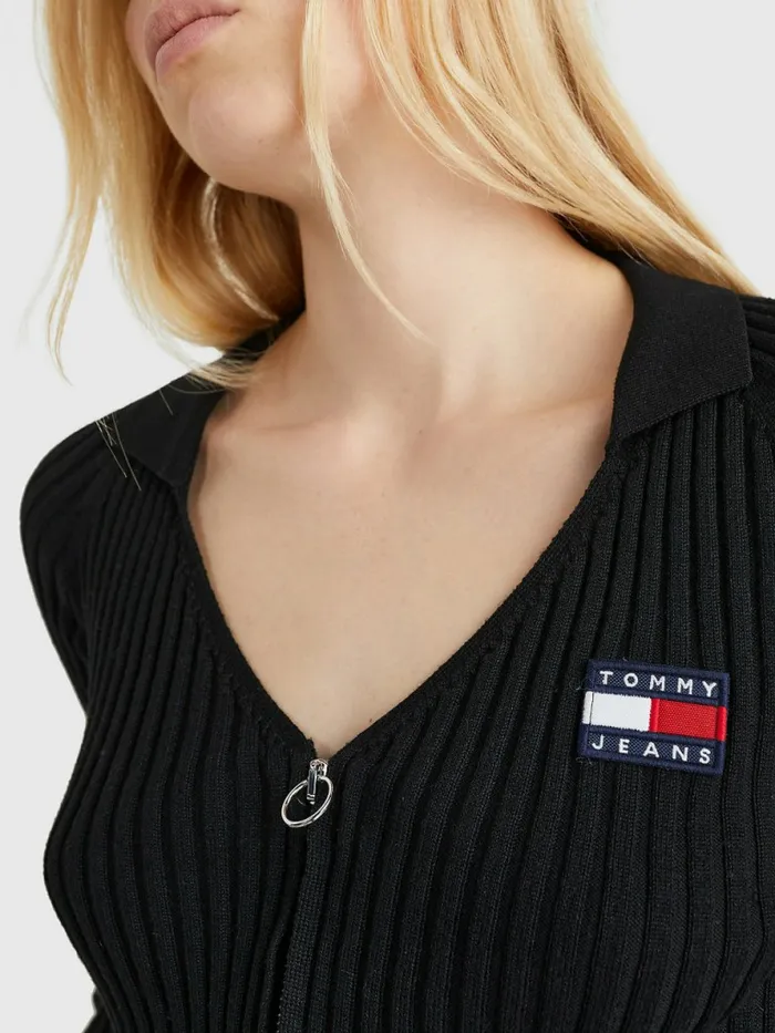 Tommy Hilfiger Badge Recycled ZipThru Cardigan Black Womens Knitwear Popular