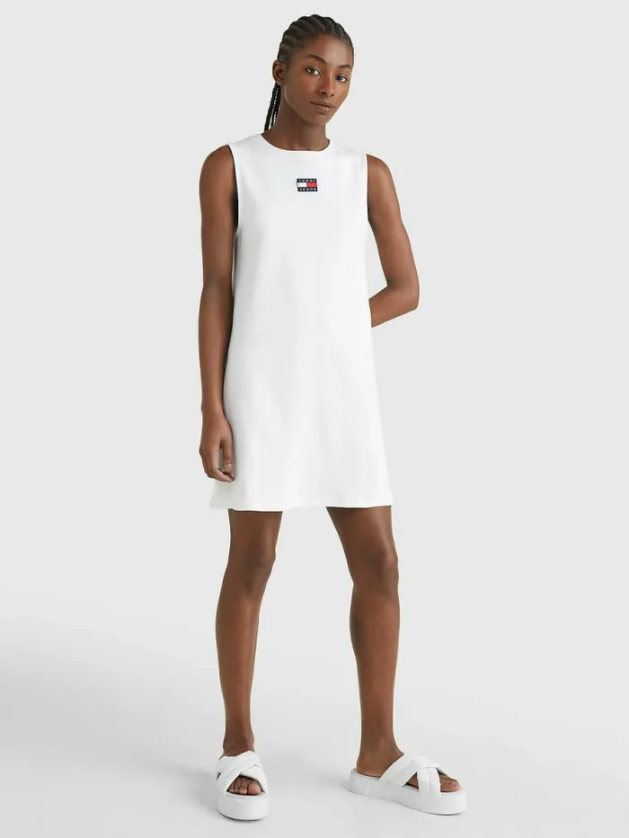 Tommy Hilfiger Badge Sleeveless Tank Dress White Womens Dresses and Jumpsuits Gift Ideas