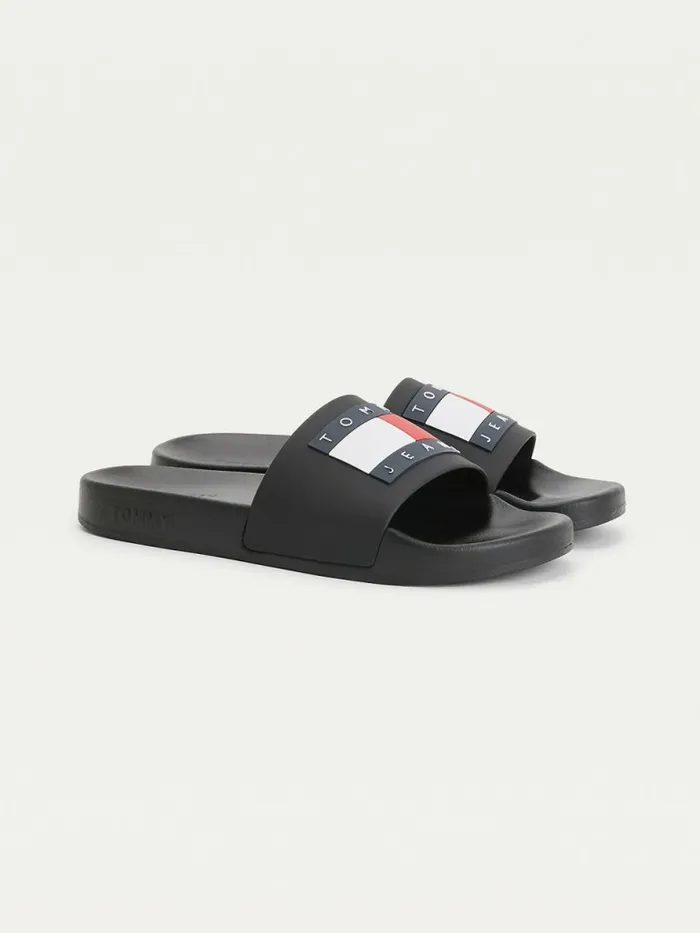 Tommy Hilfiger Badge Slides Black Womens Sandals Online