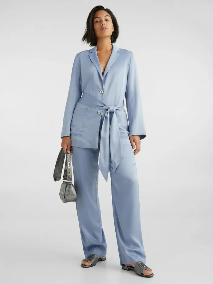 Tommy Hilfiger Belted Satin Blazer Moonstone Womens Blazers