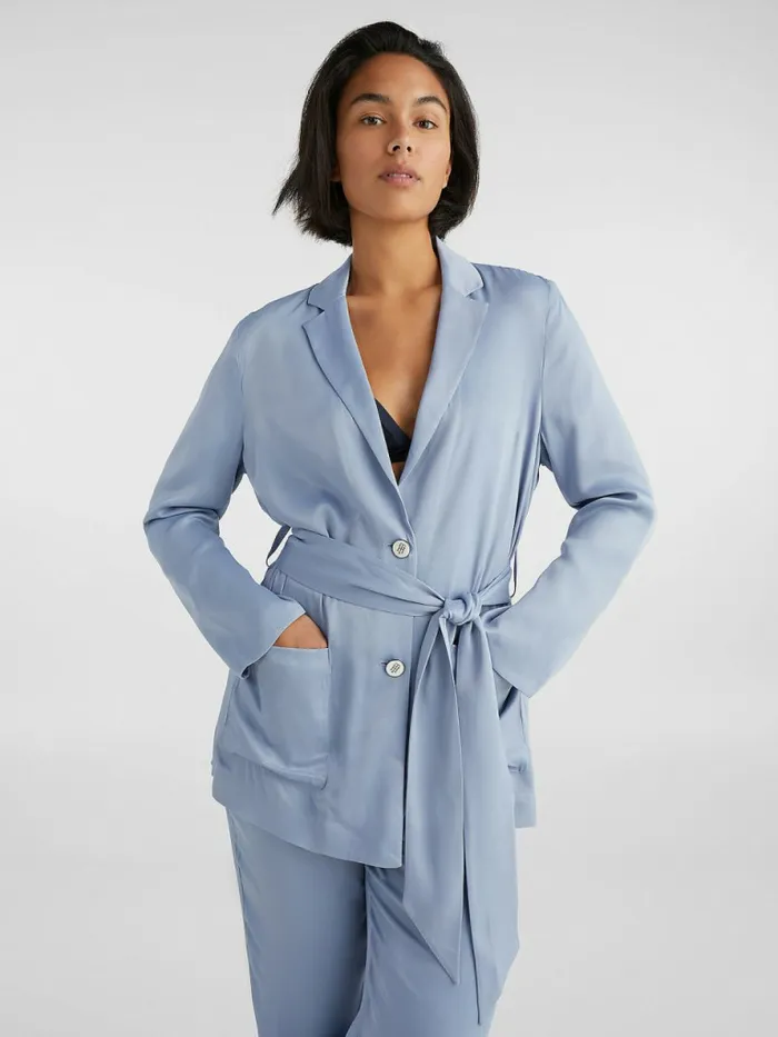 Tommy Hilfiger Belted Satin Blazer Moonstone Womens Blazers