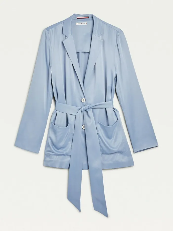 Tommy Hilfiger Belted Satin Blazer Moonstone Womens Blazers