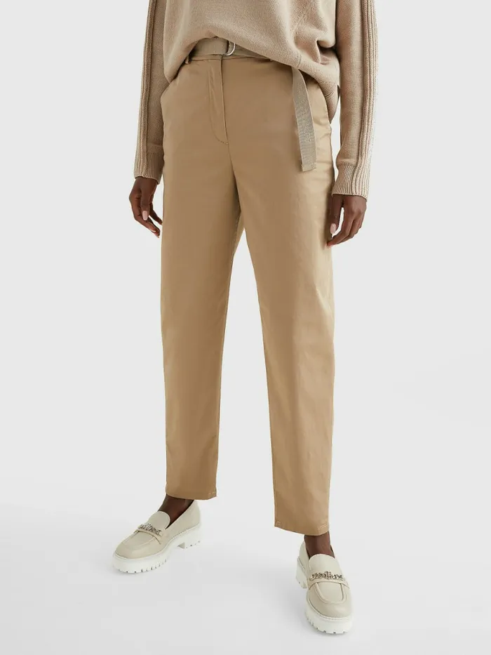 Tommy Hilfiger Belted Waist Tapered Leg Chinos Beige Womens Trousers