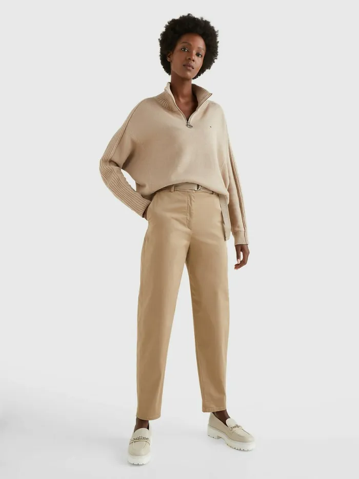 Tommy Hilfiger Belted Waist Tapered Leg Chinos Beige Womens Trousers