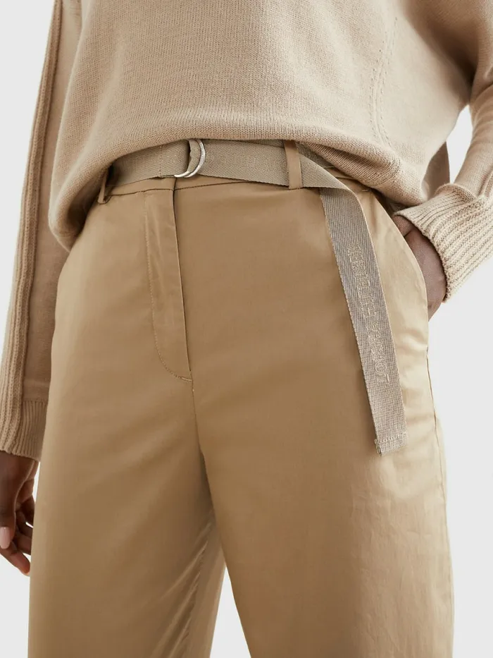 Tommy Hilfiger Belted Waist Tapered Leg Chinos Beige Womens Trousers
