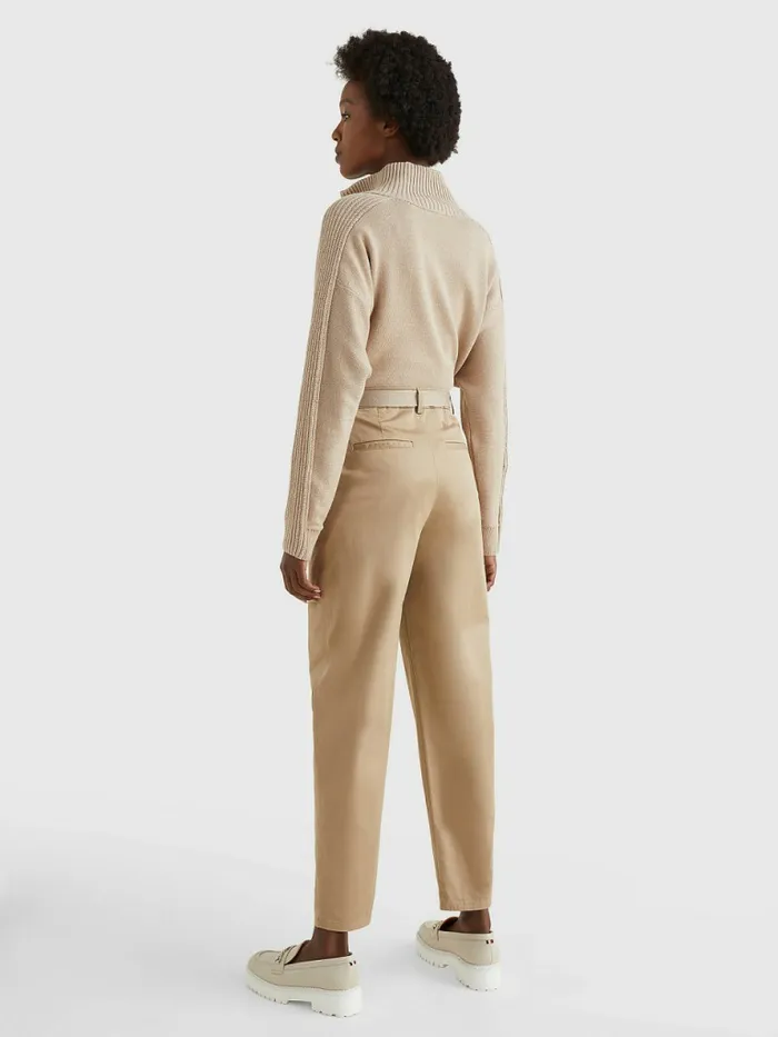 Tommy Hilfiger Belted Waist Tapered Leg Chinos Beige Womens Trousers