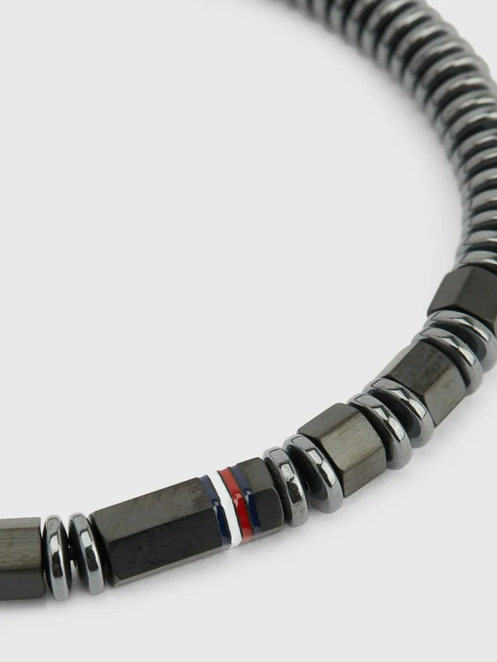 Tommy Hilfiger Black Hematite And Steel Bead Bracelet Black Mens Jewellery and Cufflinks