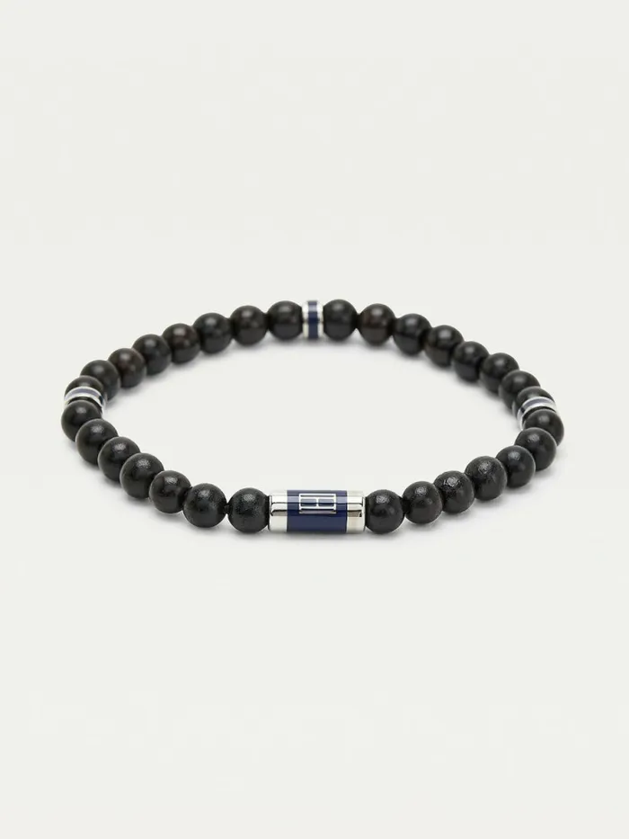 Tommy Hilfiger Black Wooden Bead Bracelet Black Mens Jewellery and Cufflinks