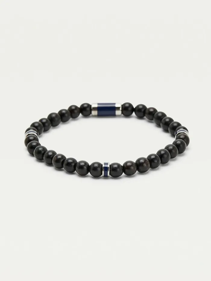 Tommy Hilfiger Black Wooden Bead Bracelet Black Mens Jewellery and Cufflinks